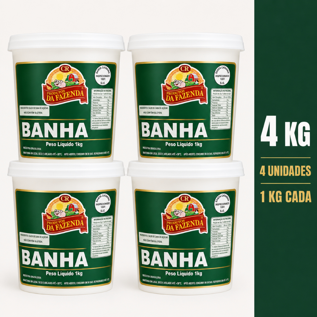Gordura Suína Banha de Porco - KIT COM 4KG - PRODUTOS DA FAZENDA
