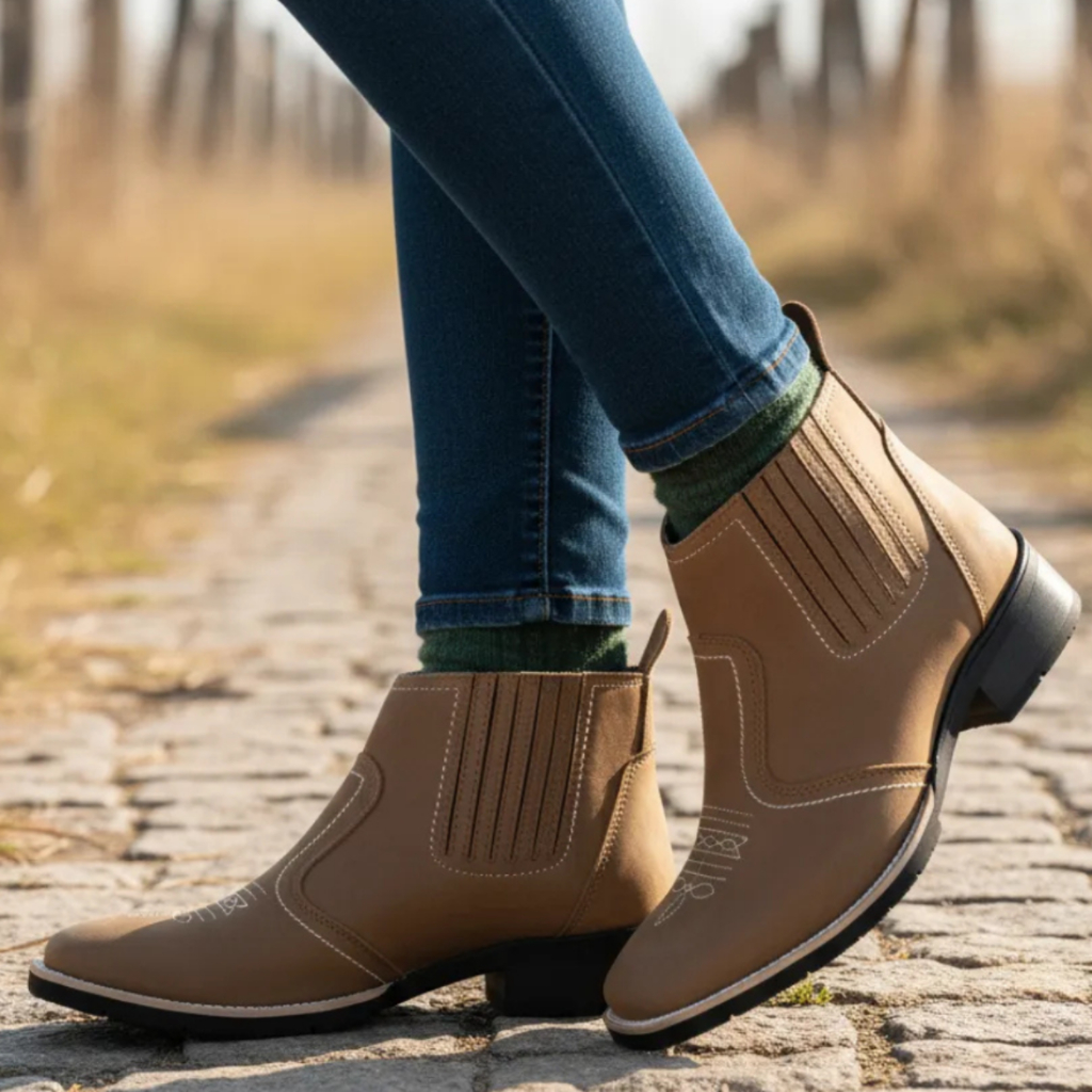 Bota Country Feminina Estilosa Texana Bico Quadrado Couro Legitimo Modelo Cavalgada Vaquejada Montaria Balada 3140