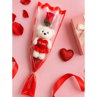 Rosa Artificial Decorativa com Ursinho Pelúcia Te Amo – Presente Romântico Kit 1 2 4 6 Unidades