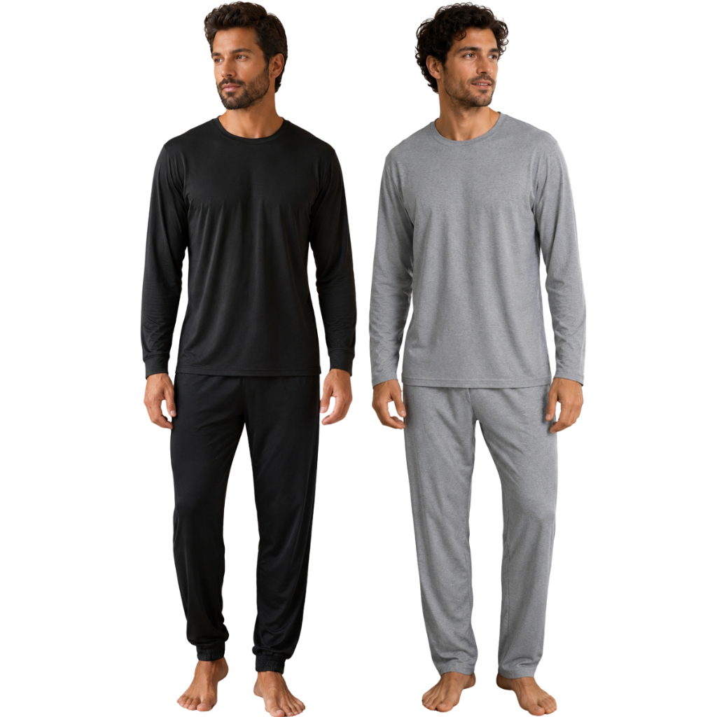 Kit 2 Pijamas Masculino Longo De Inverno Adulto Confortável Malha Macia P ao G3 Conforto Premium