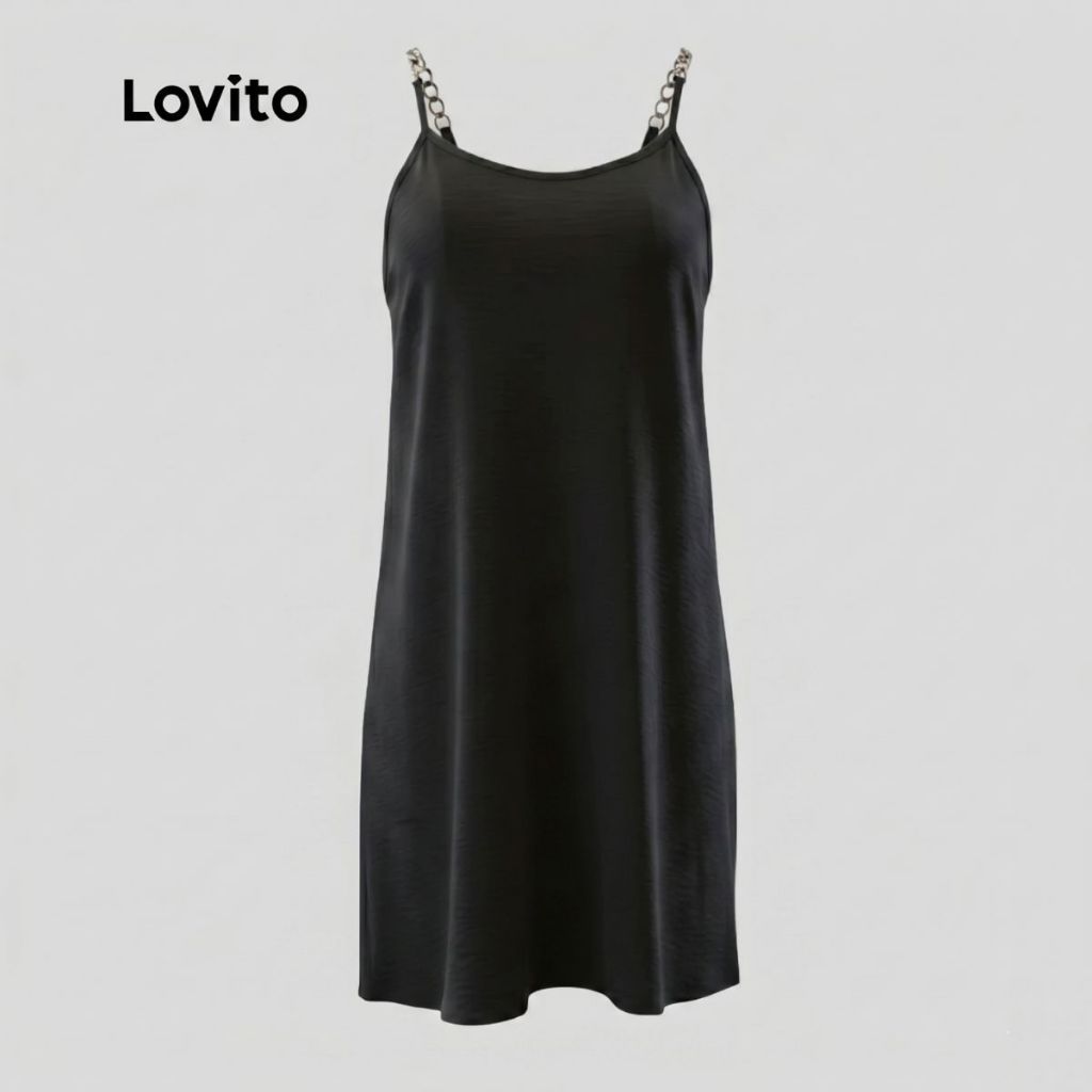 Lovito Vestido Feminino Curto com Alças de Correntes DRB961BRL991
