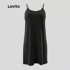 Lovito Vestido Feminino Curto com Alças de Correntes DRB961BRL991