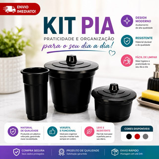 Kit Pia 3 Peças Organizador de Plástico Para Cozinha Com Cesto Lixo Porta Esponja e Porta…