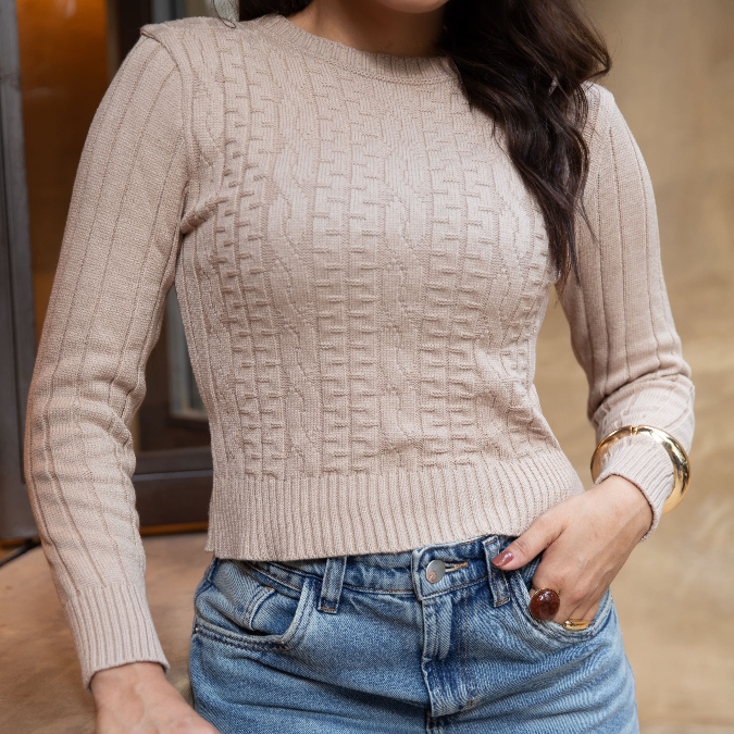 Suéter de tricot blusa de lã feminina de frio tricot modal detalhado básico premium  casaco de Lã