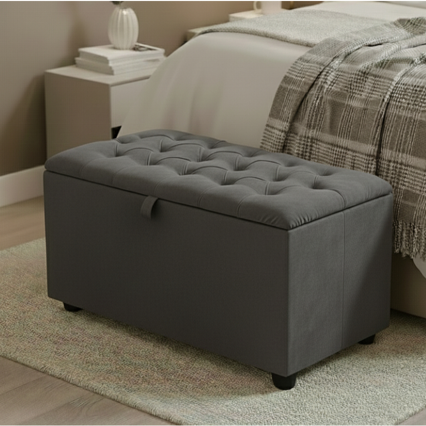 Puff Baú  Capitonê 80cm 120cm Banco Estofado Organizador Sapateira Para Quarto Casal Sala