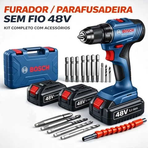 Furadeira Parafusadeira de Impacto Bosch 48V – 2 Baterias Inclusas | Ferramenta Elétrica