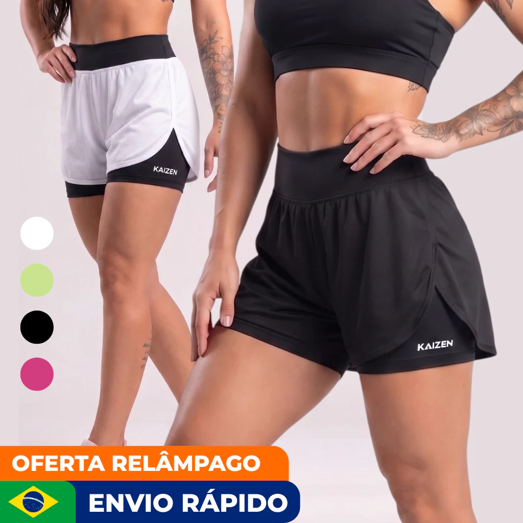Kit 2 Shorts Feminino 2 em 1 Compressão Dry Fit Com Bolso Short Para Treinar na Academia Corrida — imagem 1