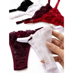 Kit Calcinha Sexy Renda e Tule Fio Duplo Levanta Bumbum Luxo String Fio