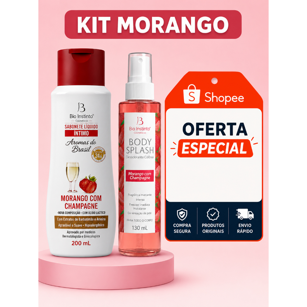 🍓✨ Kit Morango Bio Instinto – 1Sabonete Íntimo + 1Body Splash  ✨🍓