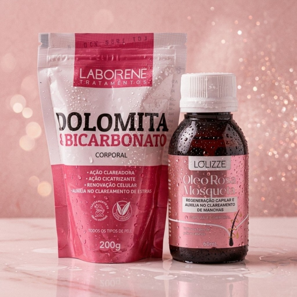 Kit Clareador Axilas e Virilhas Dolomita 200g  + Óleo de Rosa Mosqueta 60ml/Reduz Estrias e Manchas
