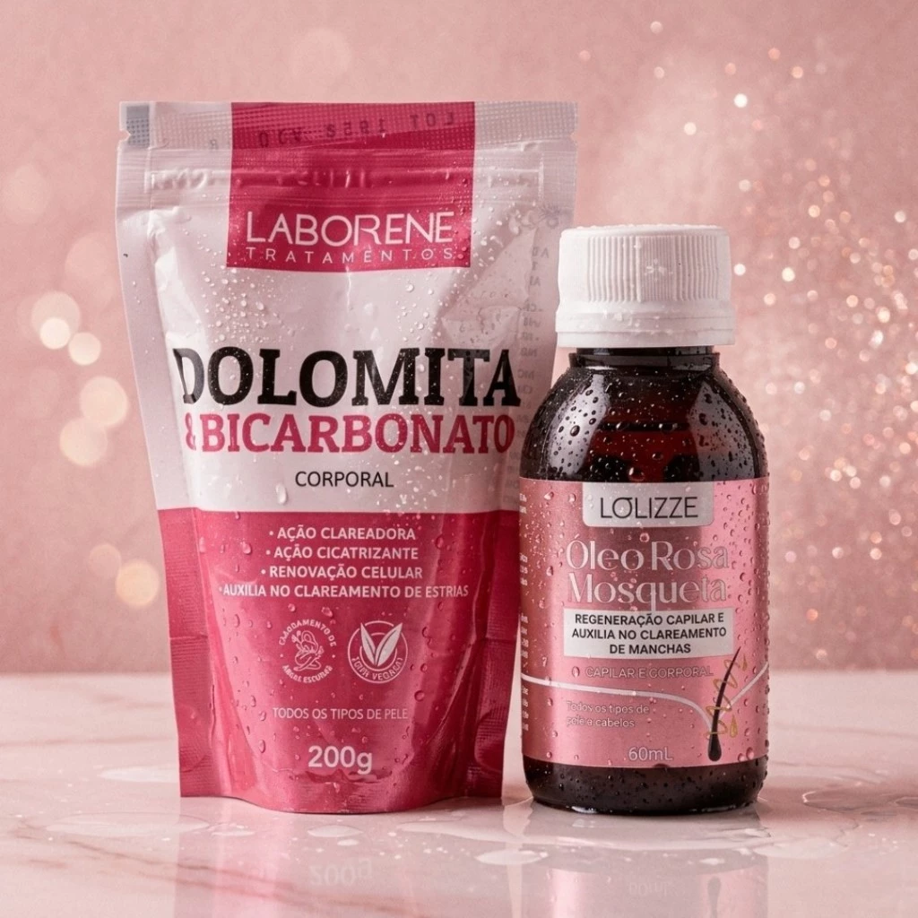 Kit Clareador Axilas e Virilhas Dolomita 200g  + Óleo de Rosa Mosqueta 60ml/Reduz Estrias e Manchas