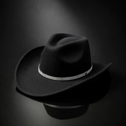 Chapéu Country Feminino Preto Com Strass Brilho Rodeio Festa Cowboy