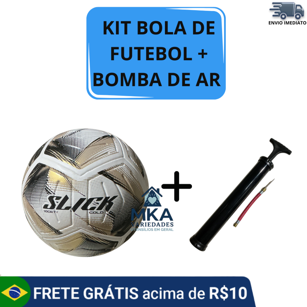 Bola de Futebol + Bomba de Ar Manual, para encher bolas, ideal para atletas e lazer em campos e quadras society