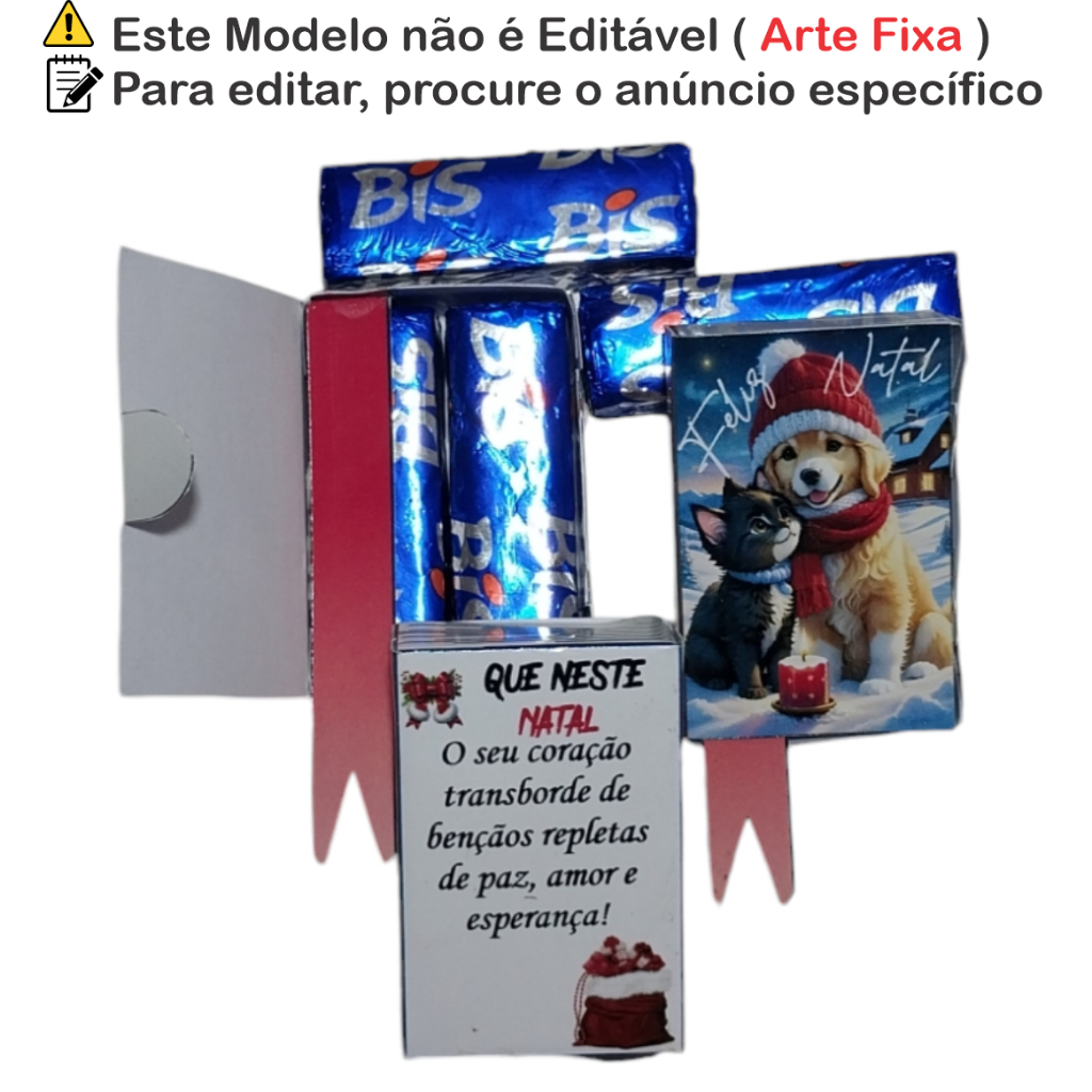 Lembrancinha para Natal em Formato de Mini Livro Natalino - Caixinha Criativa para Chocolate Bis Tema pet Natal