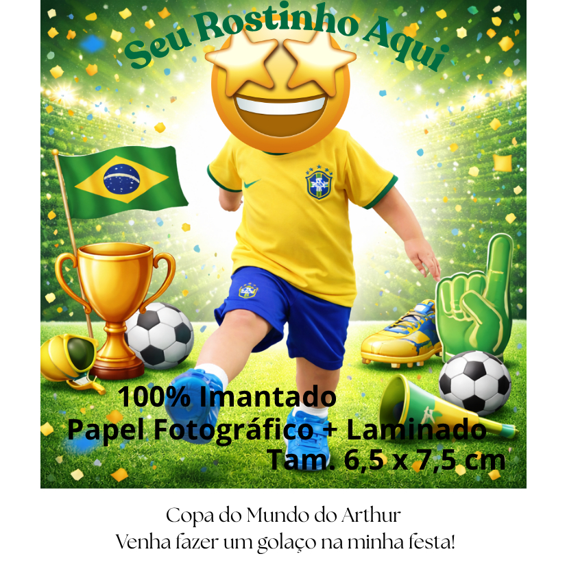 10 Lembrancinha Festa Copa do Mundo Personalizada | Imã de Geladeira Tam. 6,5x7,5cm | Aniversário Infantil