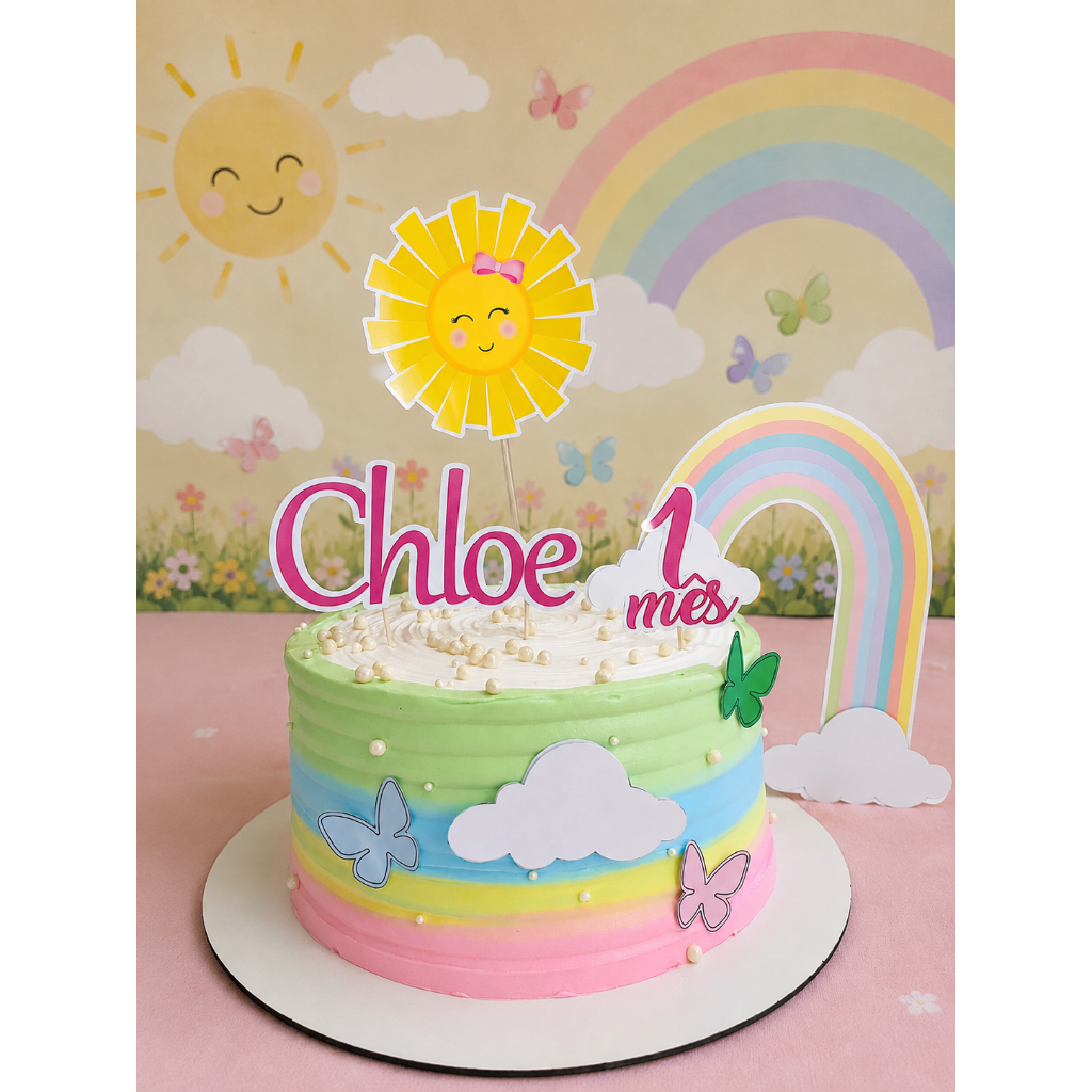 Topo de bolo Arco-iris - personalizado - mêsversário - festa infantil - lembrancinhas - aniversário - topper - papelaria