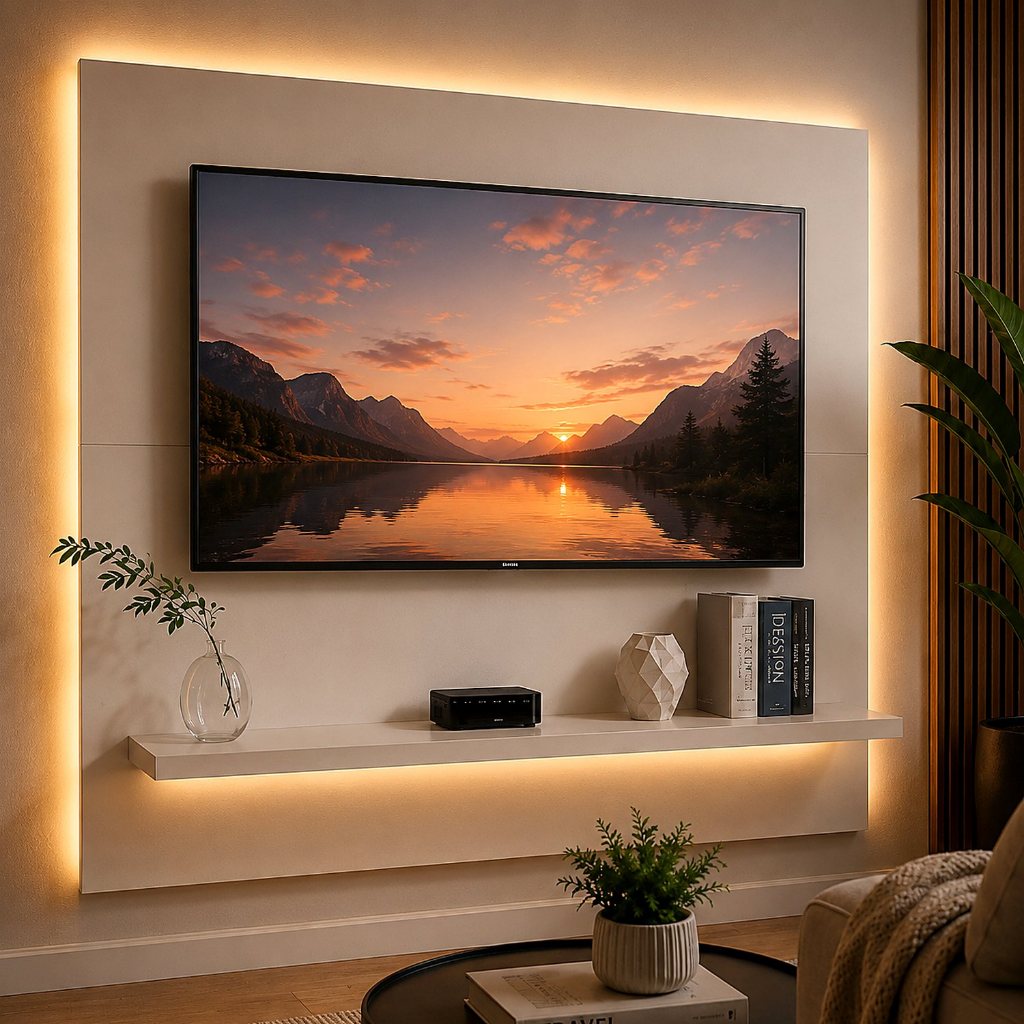 Painel TV 32 Polegadas Suspenso com Prateleira Moderno Compacto Dubai