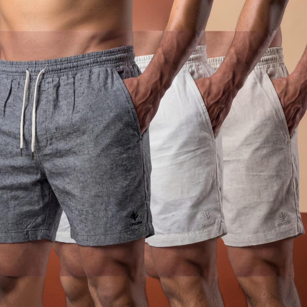 Kit com 3 Bermudas Masculinas em Linho - Conforto Casual para o Verão | Kali Empreendimentos