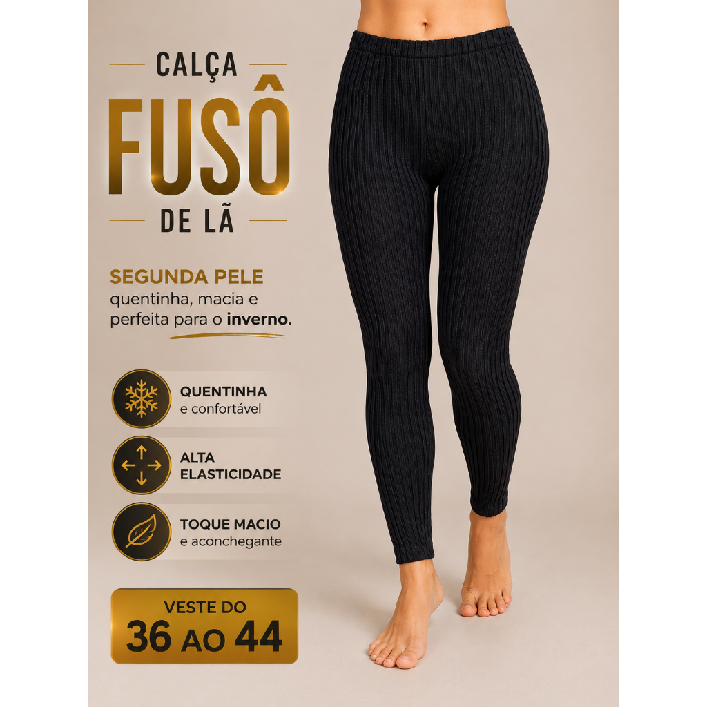 Calça Fusô De Lã, Calça Legging Térmica Meia Calça Tricô Segunda Pele Canelado Inverno
