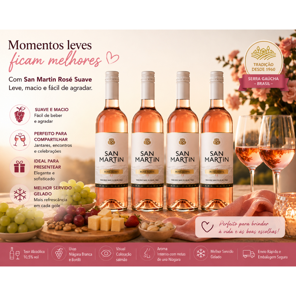 Compre 03 Leve 04 Vinho Tinto San Martin Rose Suave 750 ml + Brinde exclussivo Surpresa
