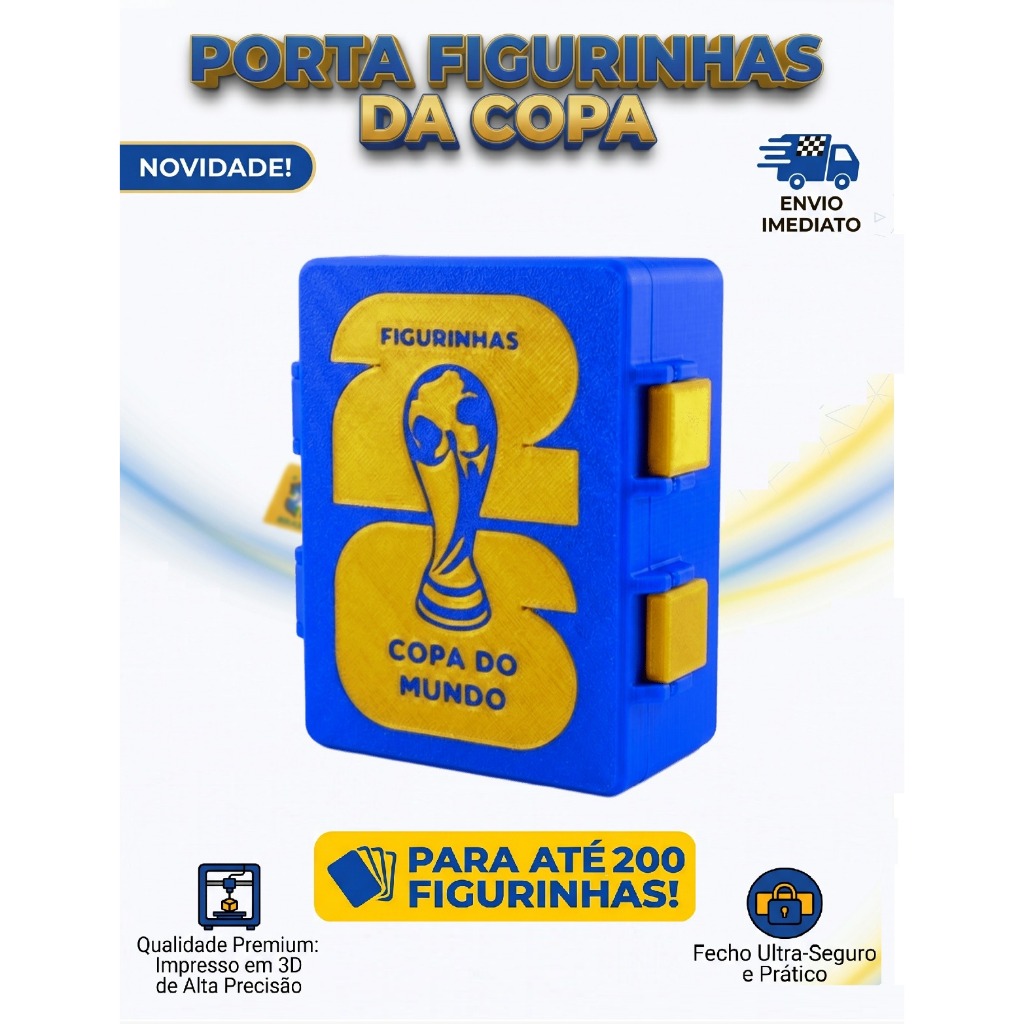 Organizador de Figurinhas Copa do Mundo 2026 – Porta Álbum – Capacidade 200 – Diversas Cores