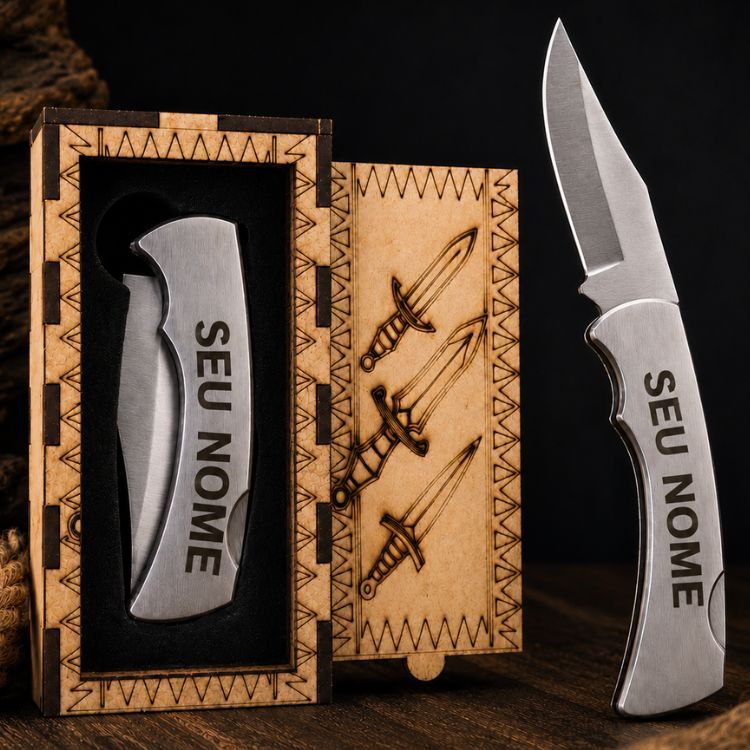 Canivete Personalizado Nome a Laser Resistente Multiuso Camping Pesca Trilha Inox  Bolso + Expositor