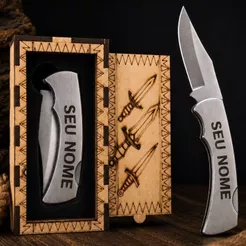 Canivete Personalizado Nome a Laser Resistente Multiuso Camping Pesca Trilha Inox Bolso + Expositor