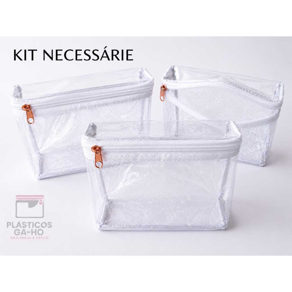 🔥Kit c/10 Estojo Necessaire Viés Transparente - Organizador Multiuso p/ Bolsas Utensílios Malas Kit Festas Frasqueira