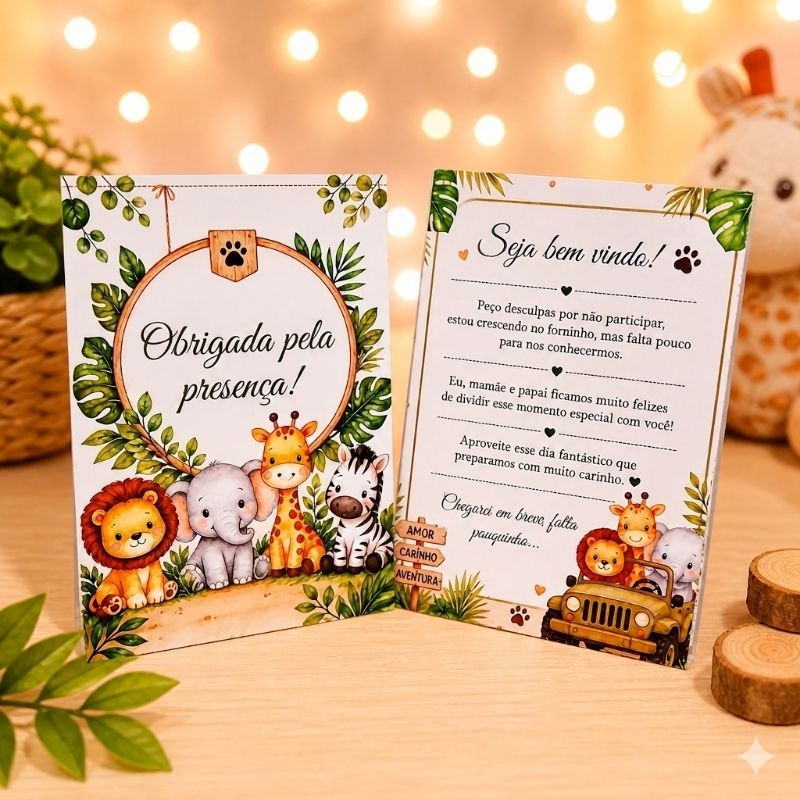 Kit Plaquinha de Agradecimento Safári Baby 2 - Centro de Mesa - Personalizados- Lembrancinha de Festa - Decoração