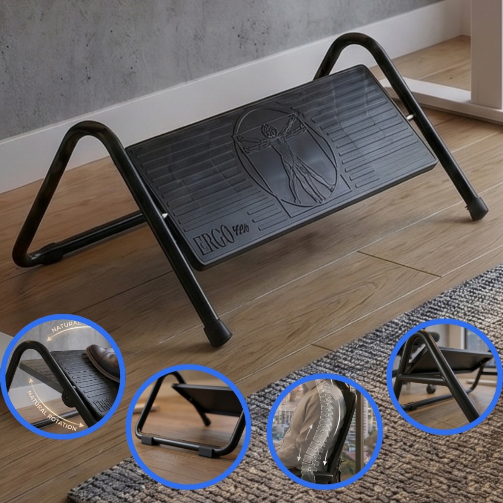 Apoio Para Pés Ergonômico Ajustável 4 Níveis Antiderrapante Estrutura Aço Carbono Base Reforçada Conforto Nr-17