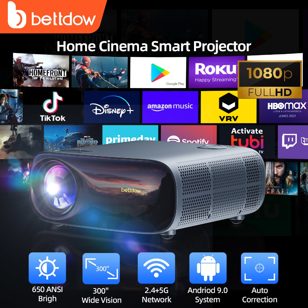 BETTDOW Projetor 1080P Nativo 22000LM Support HDR10 4K 5G Home Theater Projetor Correção Automática 360 ° Flip De Image