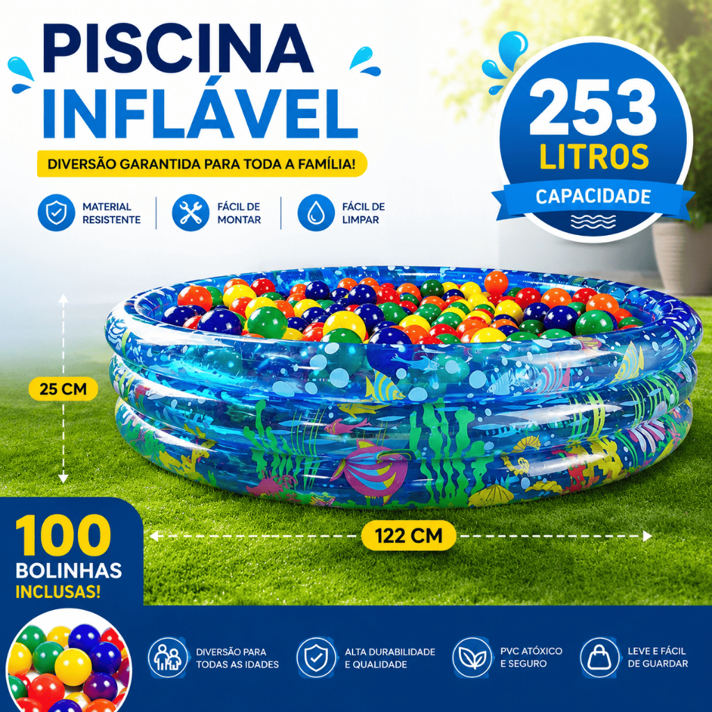 Piscina De Bolinhas 253 Lts Grande + 100 Bolinhas Resistente