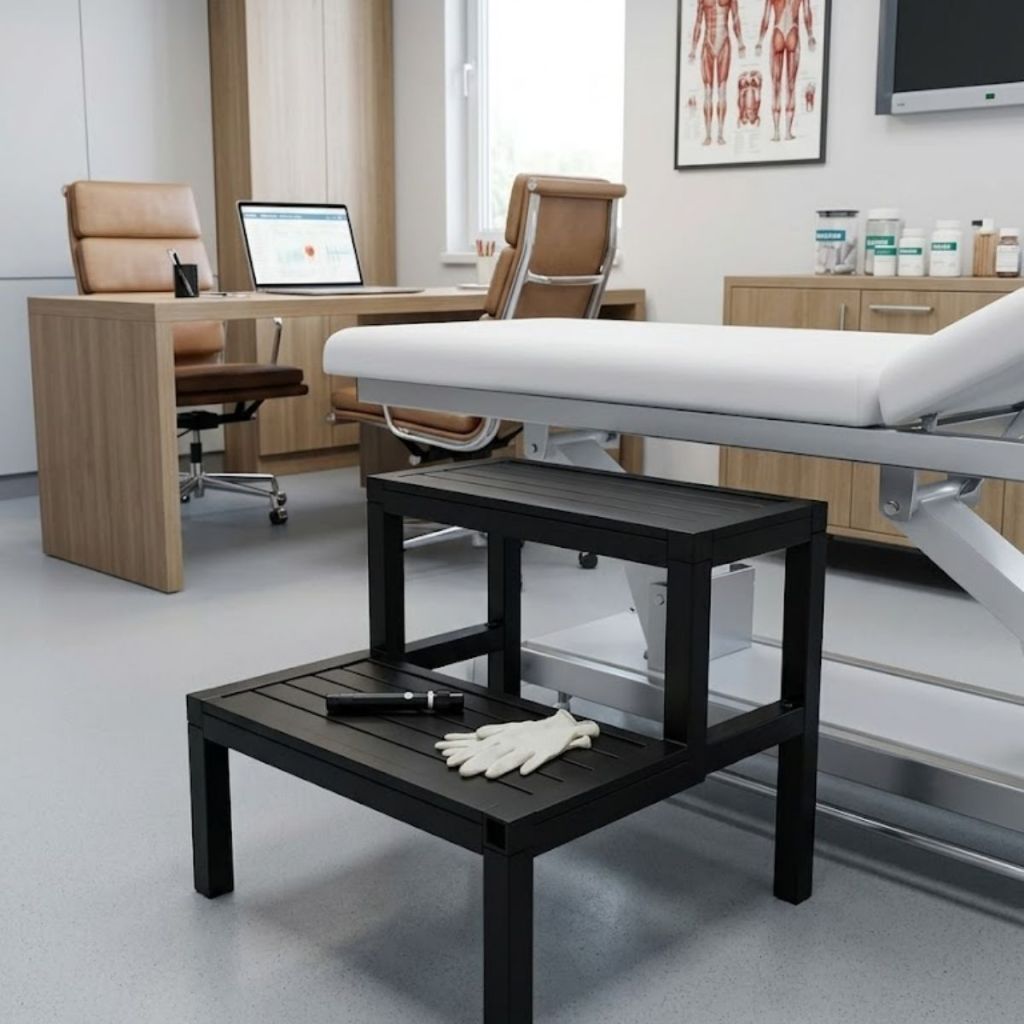 Escada 2 Degrau Estética Hospitalar Maca Multiuso Doméstico Indústria Alumínio Resistente Reforçada