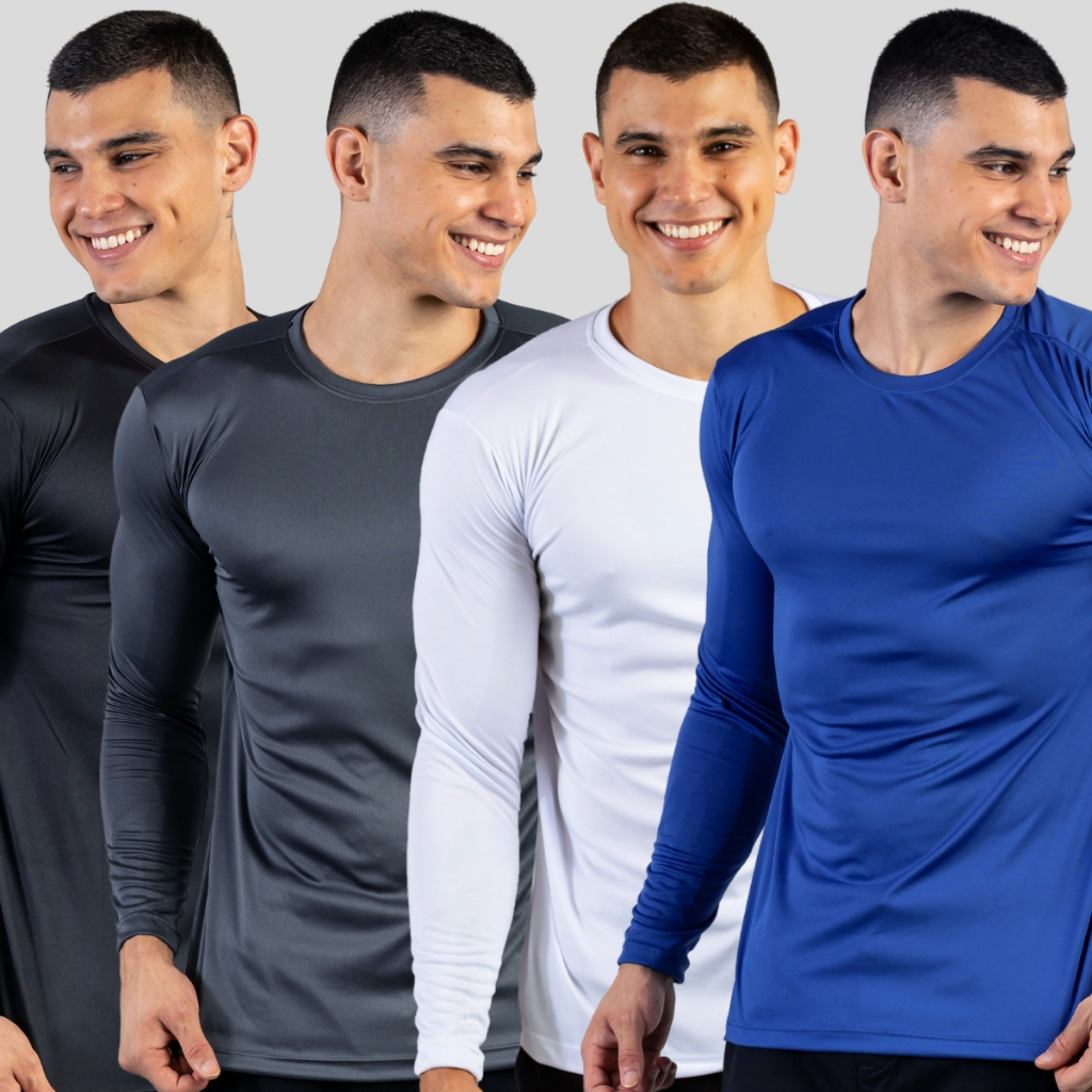 KIT 4 Peças Camisas Blusa Segunda Pele Unissex Camiseta Com Proteção Térmica Uv50 P/ Todos Esportes