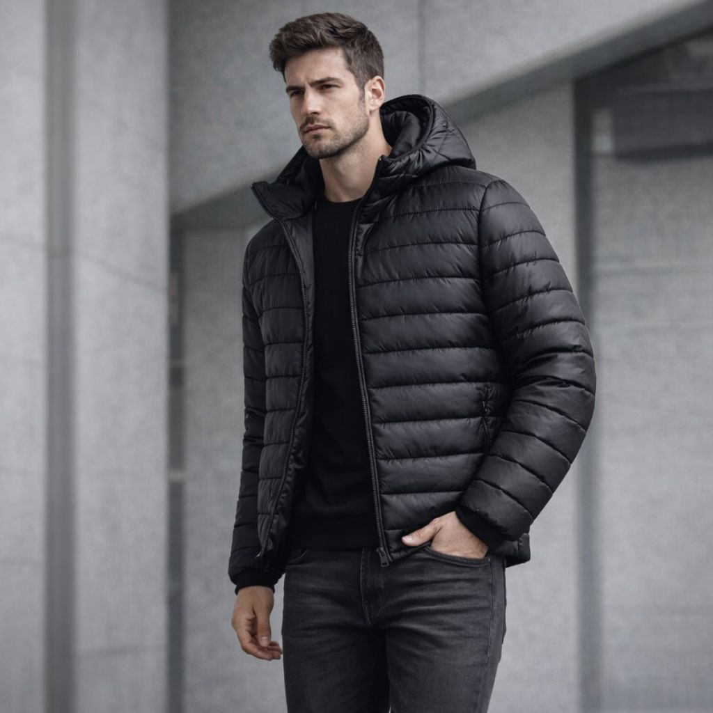 Jaqueta de Inverno Masculina Puffer com Capuz Casaco Térmico Leve Modelagem Moderna