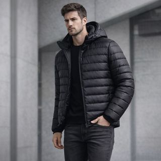 Jaqueta de Inverno Masculina Puffer com Capuz Casaco Térmico Leve Modelagem Moderna