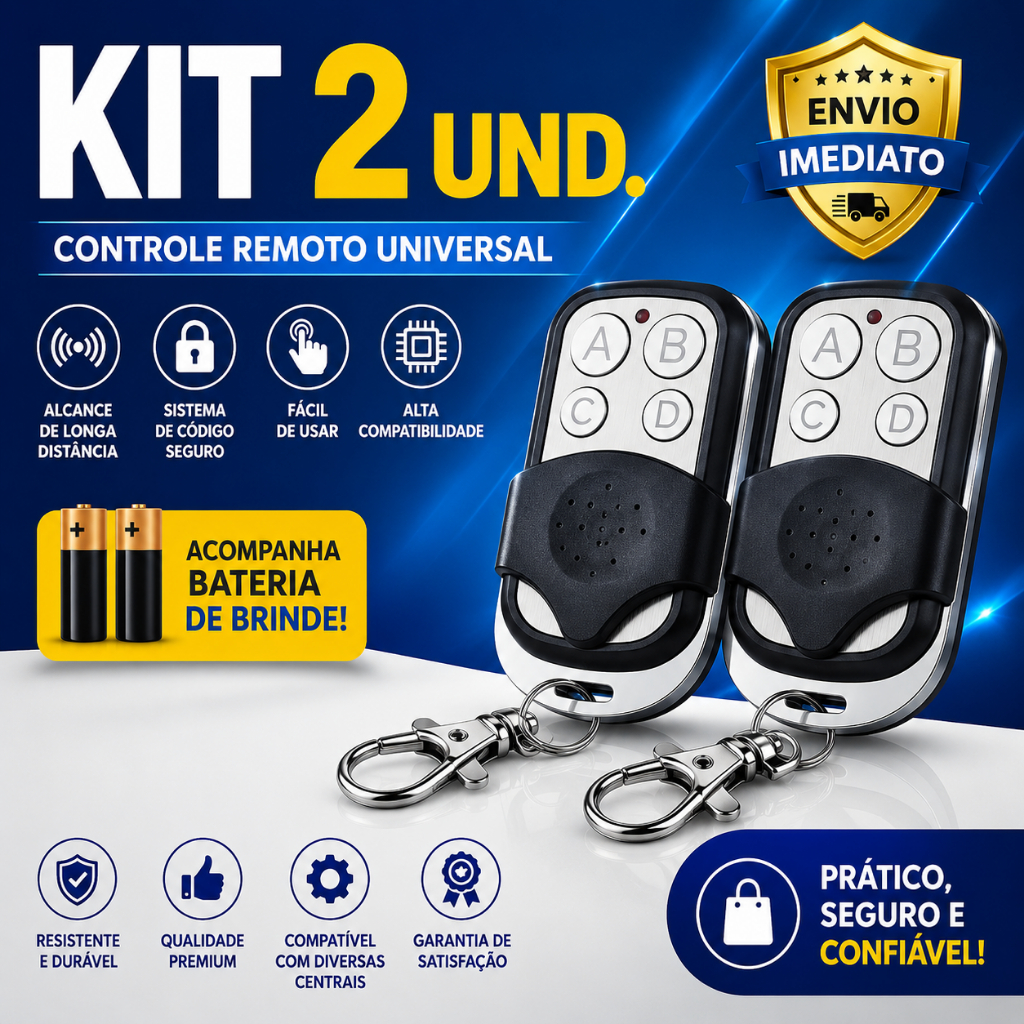 Controle Para Portão Automático 433MHz Universal 4 Botões  + Chaveiro