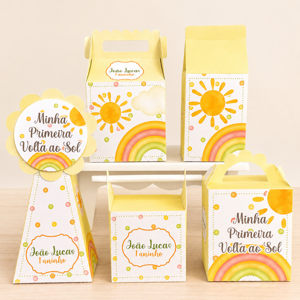 KIT FESTA MINHA PRIMEIRA VOLTA AO SOL Personalizado pegue e Monte Lembrancinhas, CAIXINHAS PERSONALIZADAS- PAPELARIA