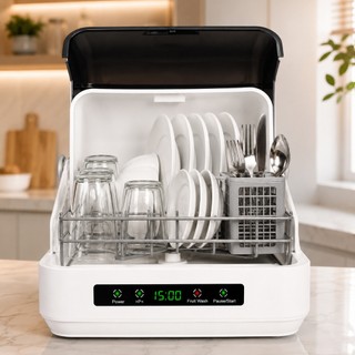 Lava Louças Portátil Automática 4 Programas 360° Branca com Secagem Ar Quente Com Painel Digital