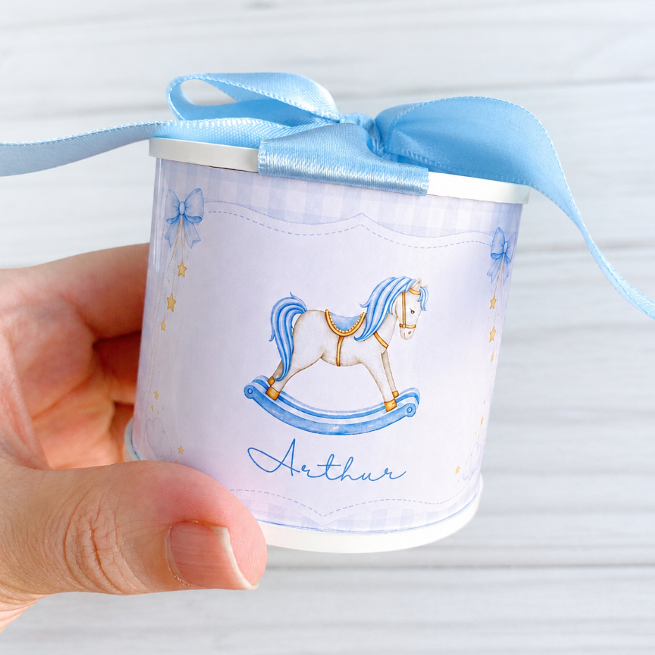 Kit Tubolata 5x6cm Personalizada CAVALINHO AZUL -  Maternidade/Lembrancinha/Aniversário/Chá de Bebê
