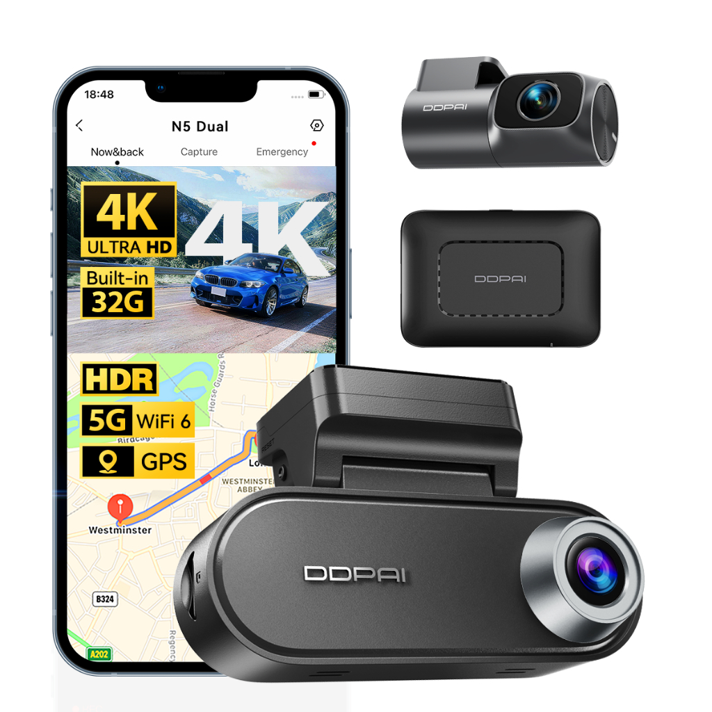 Câmera Veicular DDPAI N5 Dual 4G 2026 Monitoramento Remoto 4K HDR +1080P Visão Noturna 2.0 GPS Wi-Fi 5G APP ADAS