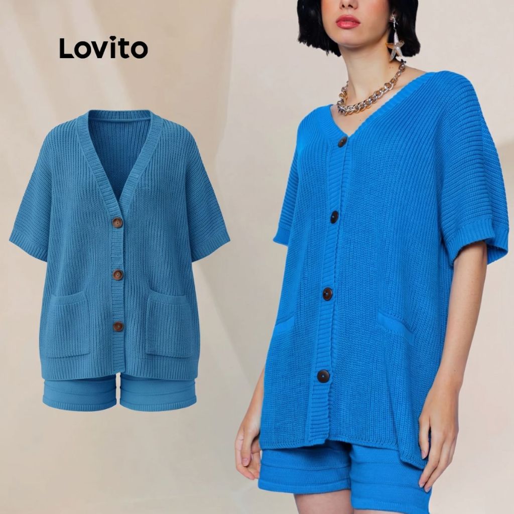 Lovito Conjunto Feminino de Blusa e Shorts de Tricot SHB816BRL846
