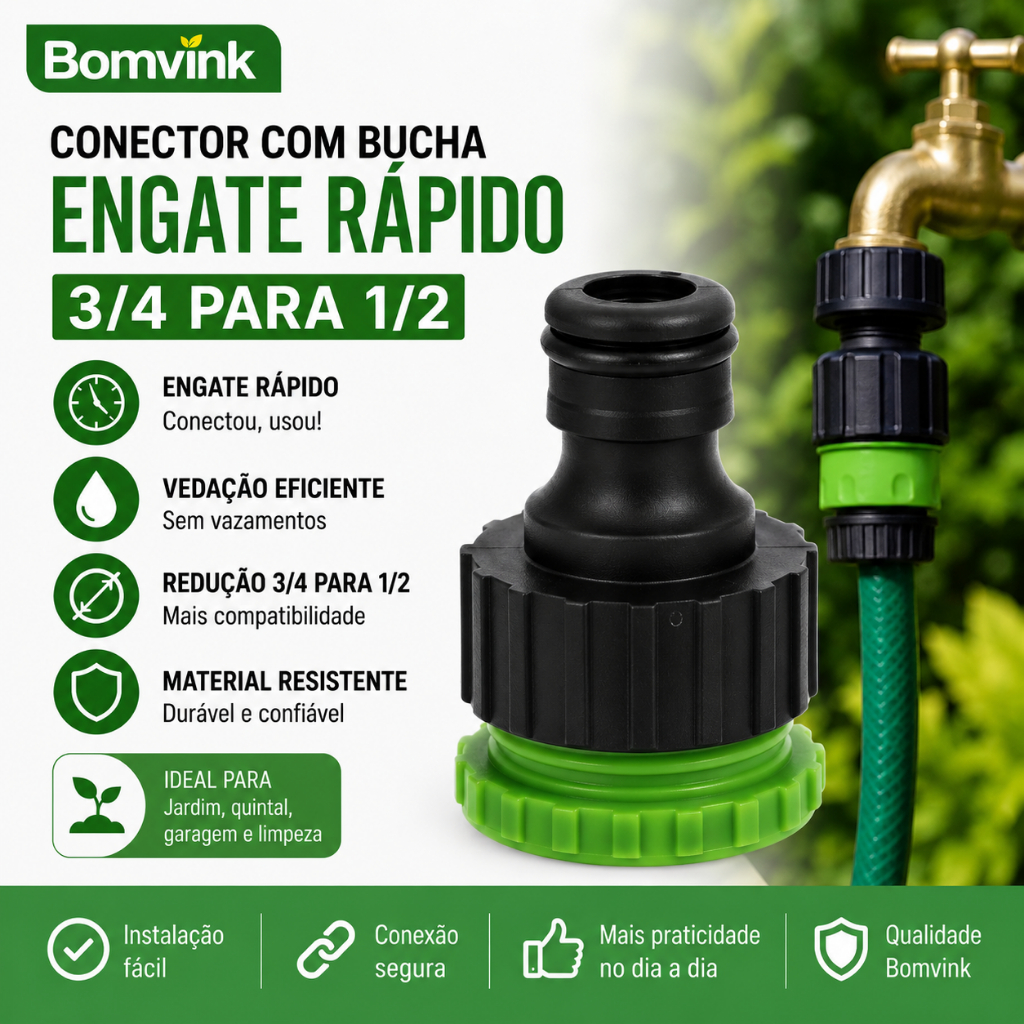 Conector Com Bucha Engate Rápido Mangueira 3/4 1/2 Vedação Jardim Resistente Sem Vazamento Conexão