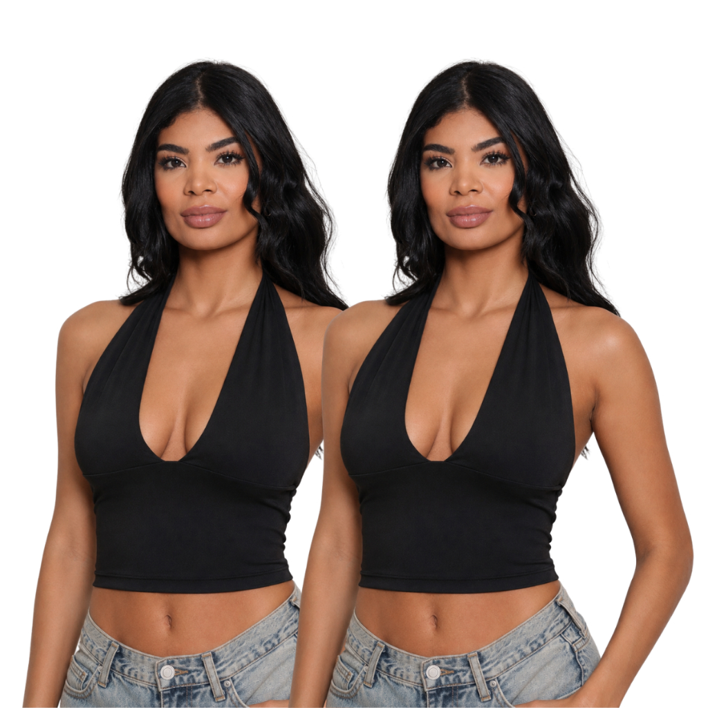 KIT 2 - Blusa Frente Unica com Amarração no Pescoço