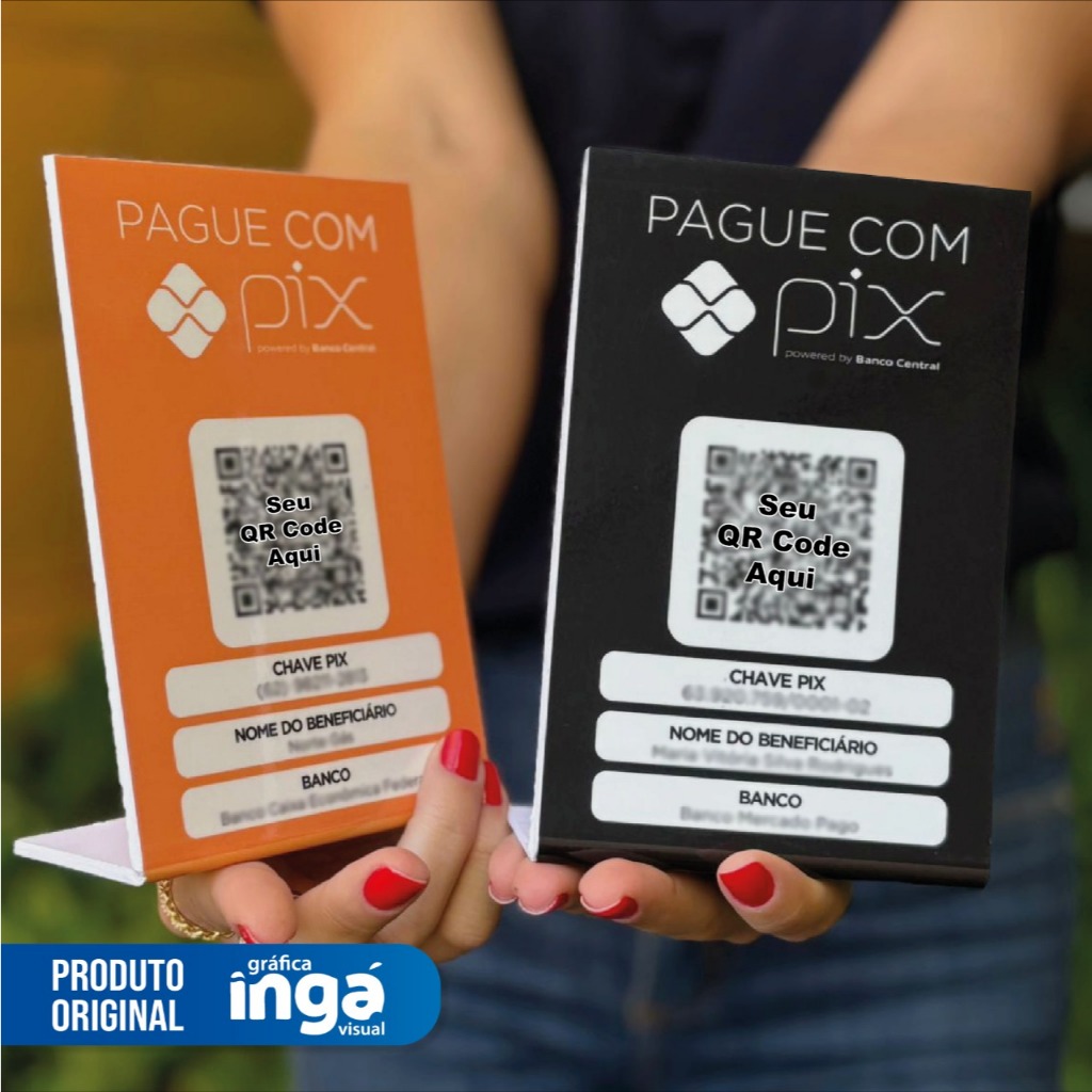 Placa Pagamento Pix QR Code Personalizada Display Balcão Comércio PVC Decoração Loja Caixa Sua Logo
