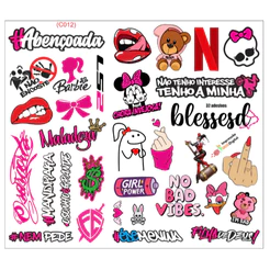 Cartela de 32 AdesivoS Para Moto Bike Carro - Kit Adesivos Feminino Super Cartela (C012)