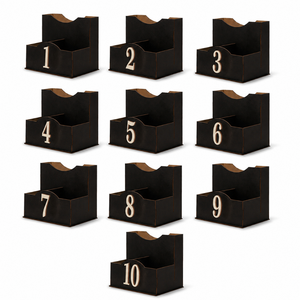 Kit 10 Porta-Guardanapos e Sachês MDF Pintado Preto com Divisórias para Restaurante