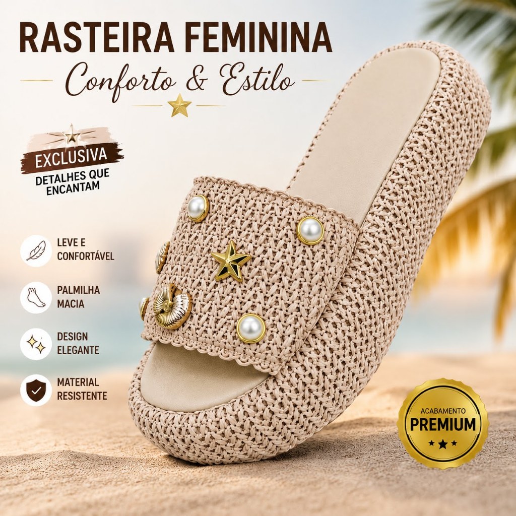 Sandália Feminina Plataforma Trançada Confortável Com Pérolas Casual Premium