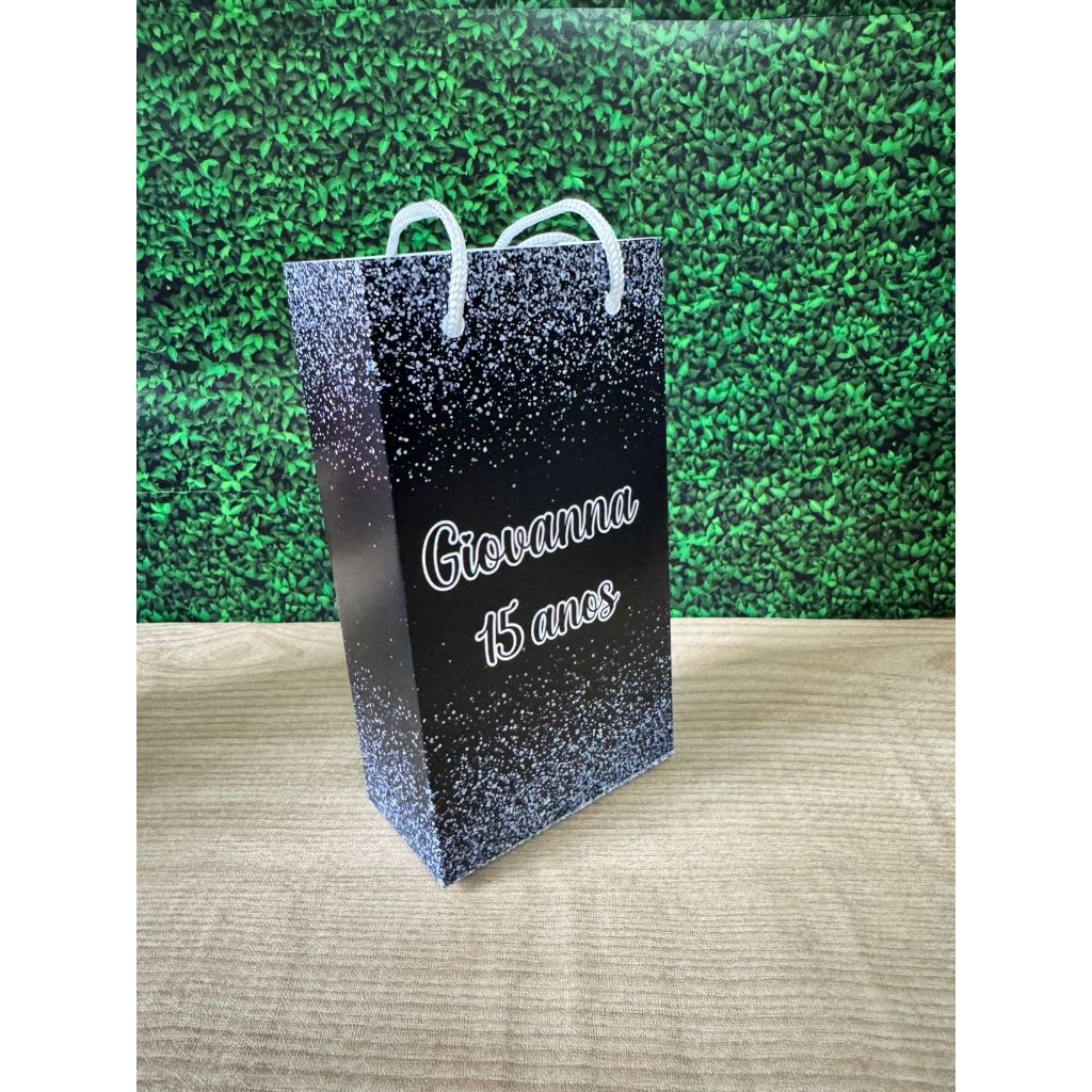 Sacolinhas Surpresas Personalizadas Preto e Prata Lembrancinhas/Festa 15 anos/ Formatura/ Debutante/Aniversário PEGUE E