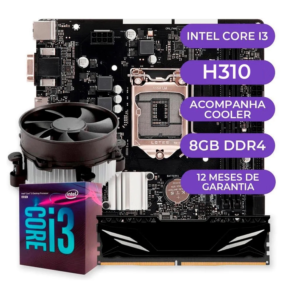 Kit Upgrade Gamer Intel Core i3-8100, COOLER, PLACA MAE, 8GB DDR4